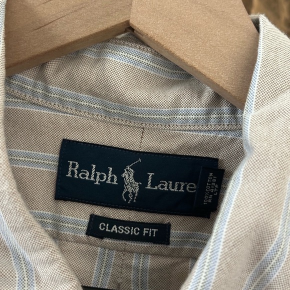 Ralph Lauren Men's Beige blue Striped Shirt - Picture 3 of 5